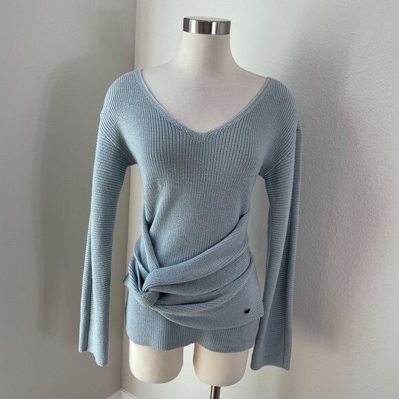 Emporio Armani Womens 42 Drape Waist 100% Wool Sweater Blue Knit Top - Picture 1 of 12